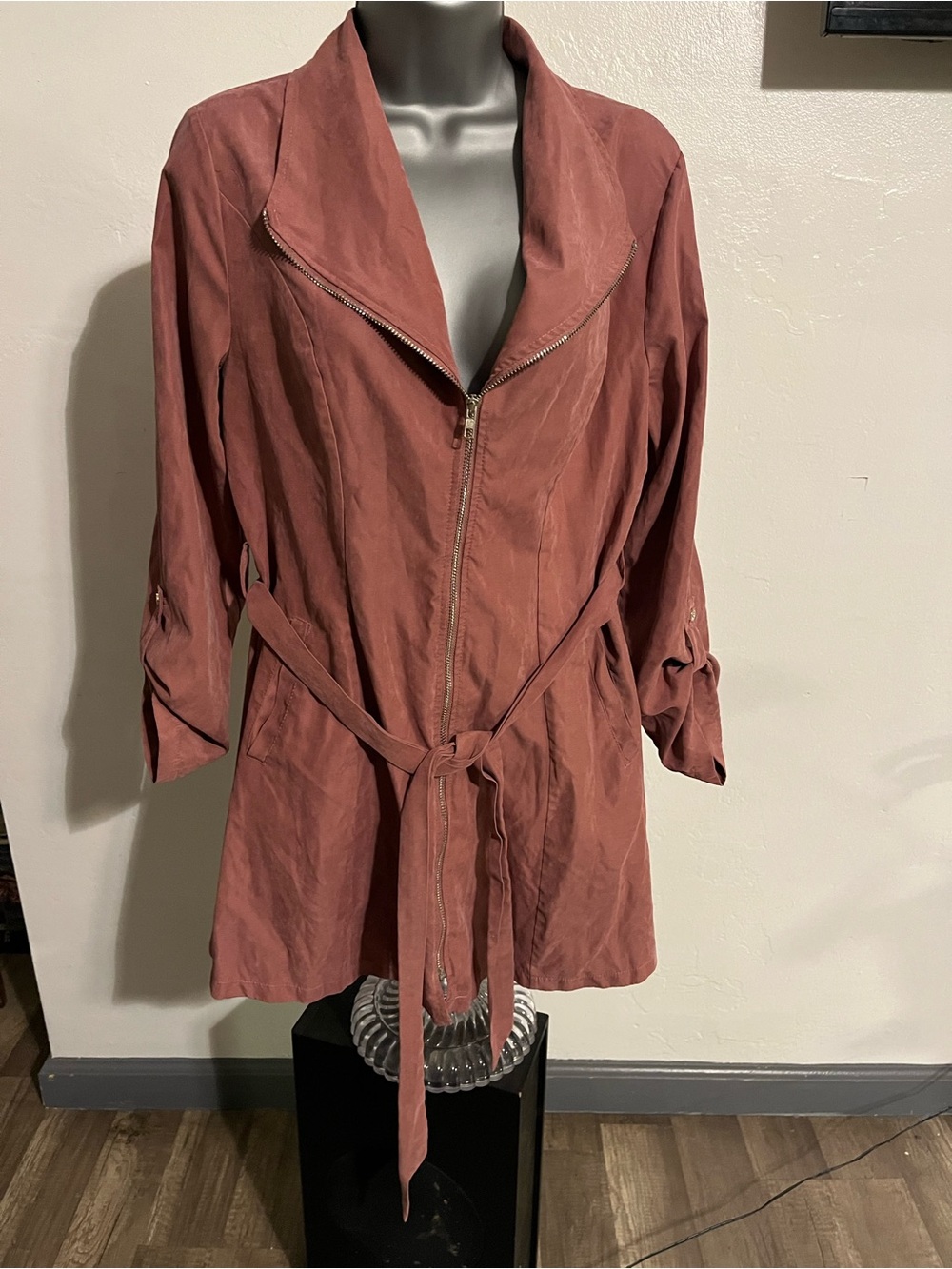 Michele Dusty Rose Zip-Front Belted Jacket